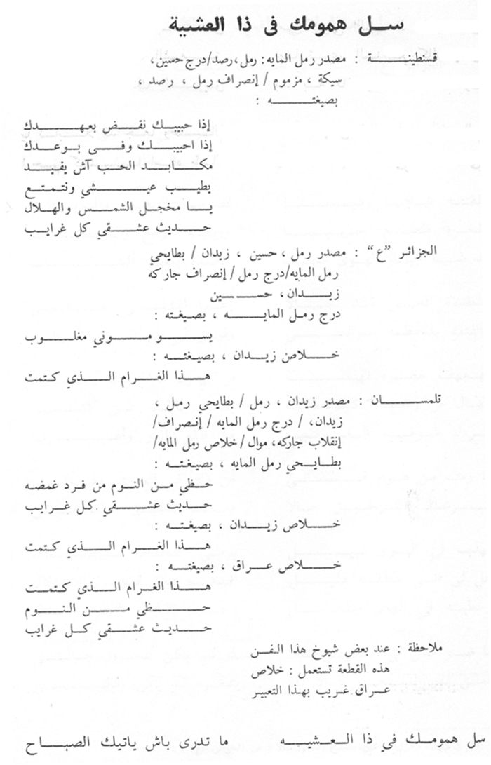 Texte arabe du poème « SALI HOUMOUMEK », partie 1