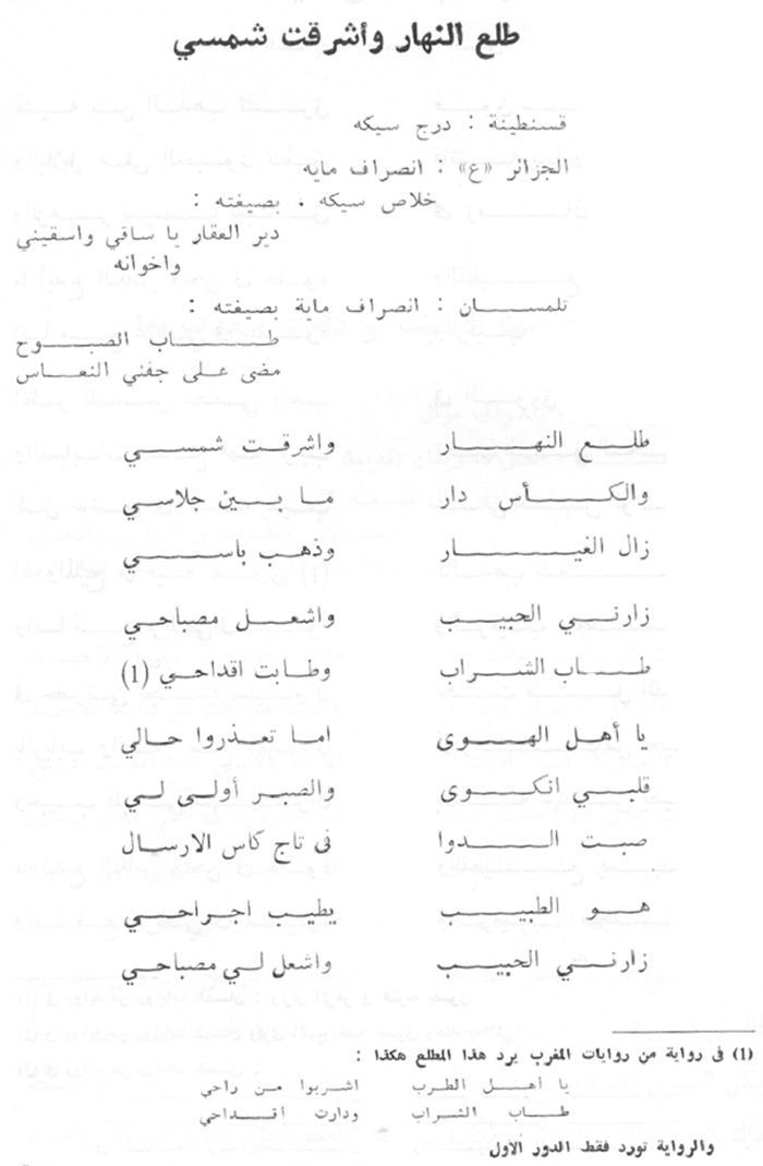 Texte arabe du poème « TALAA NAHAR »