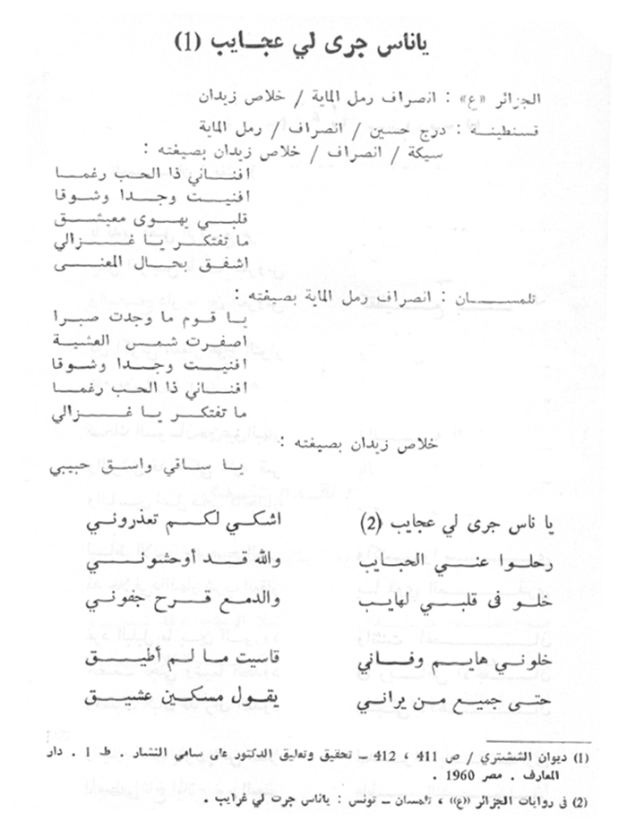 Texte arabe du poème « YANASS DJARATLI GHARAHIB »