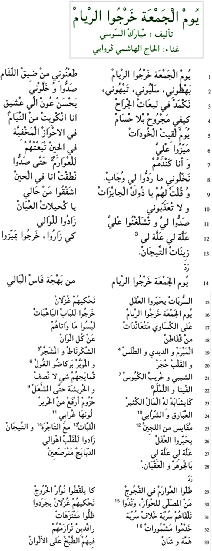 Texte arabe du poème « YOUM EL DJEMAA », partie 1